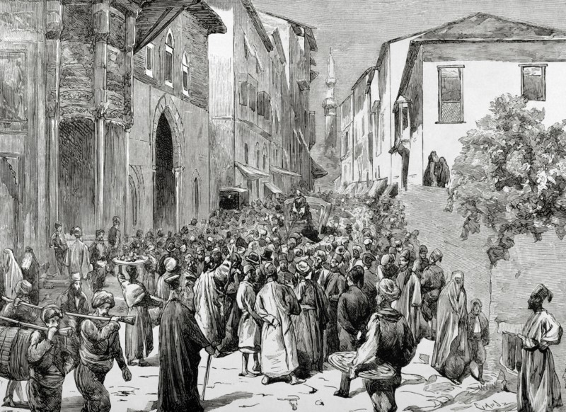 Mahmud Nedim Pasha (1818-1883). Ottoman statesman. Protests in the streets of Istanbul against Minister. Engraving.