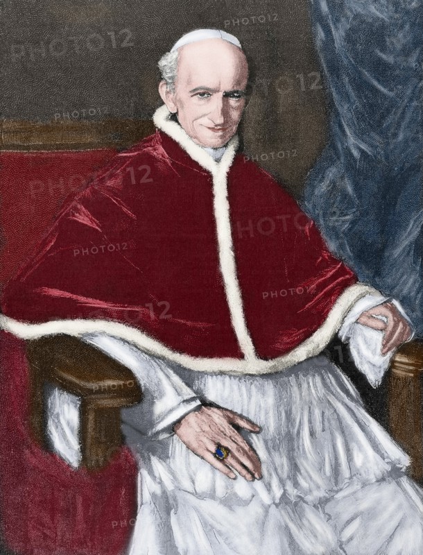 Pope Leo XIII (1810-1903). Engraving. Colored.
