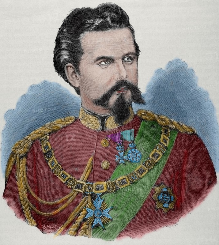 Ludwig II of Bavaria (1845-1886). King of Bavaria from 1864 until his death. Engraving, 1885. Colored.