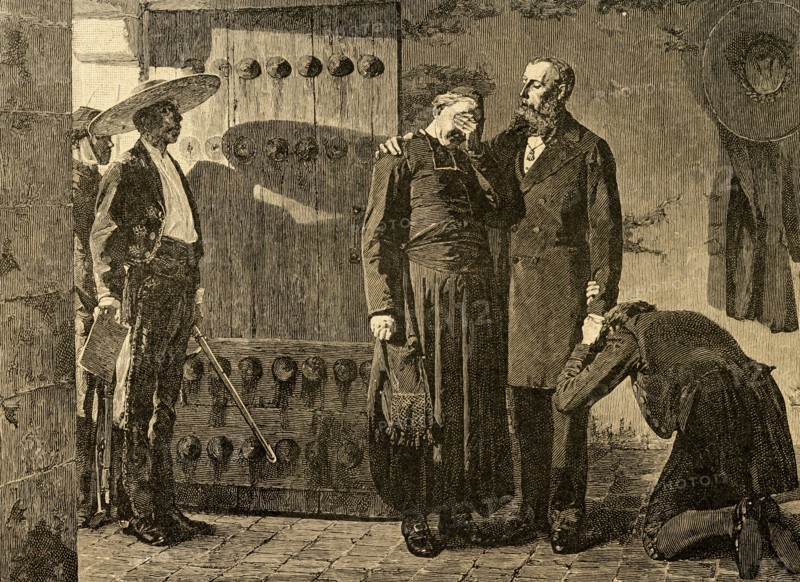 Maximilian I (1832-1867). Last moments of Emperor. Engraving.