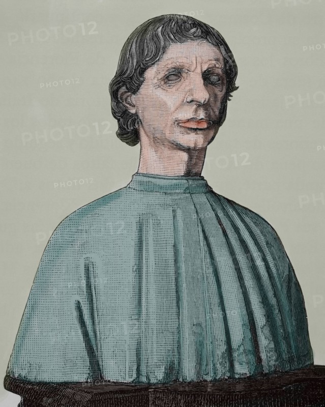 Niccolo Machiavelli (1469-1527). Italian politician, diplomat, humanist and writer. Colored engraving.