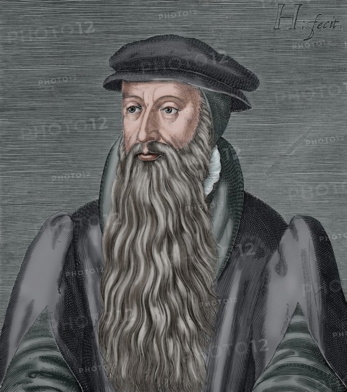 John Knox (1514-1572). Engraving. Colored.
