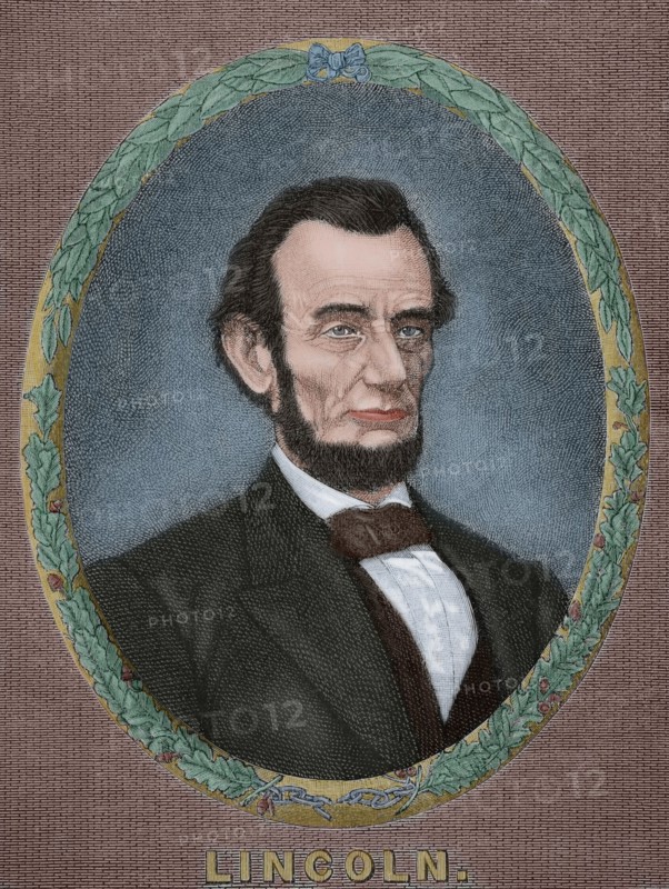 President Abraham Lincoln (1809-1865). Engraving. Colored.
