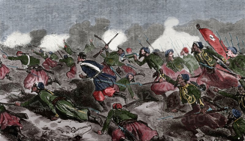 Second Italian War of Independence. Battle of Turbigo , 3 june 1859. Engraving. Colored.