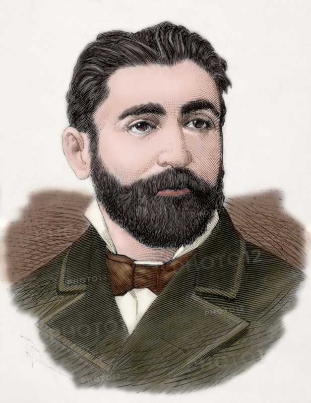 Aureliano Linares Rivas (1841-1903). Engraving. Colored.