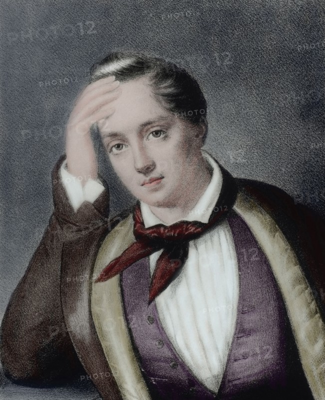 Yevgeny Baratynsky (1800-1844). Russian poet. Portrait. Engraving. Colored.
