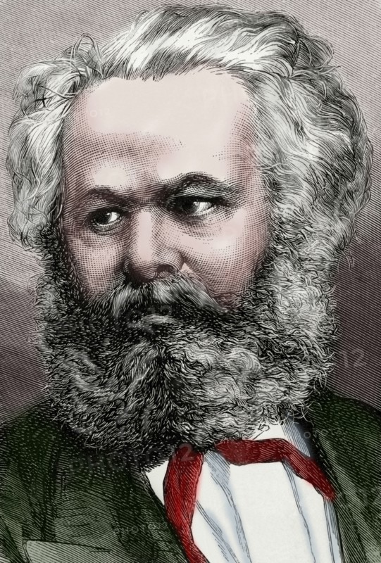Karl Marx (1818-1883). German Philosopher, political economist and communist. Portrait. Colored engraving.