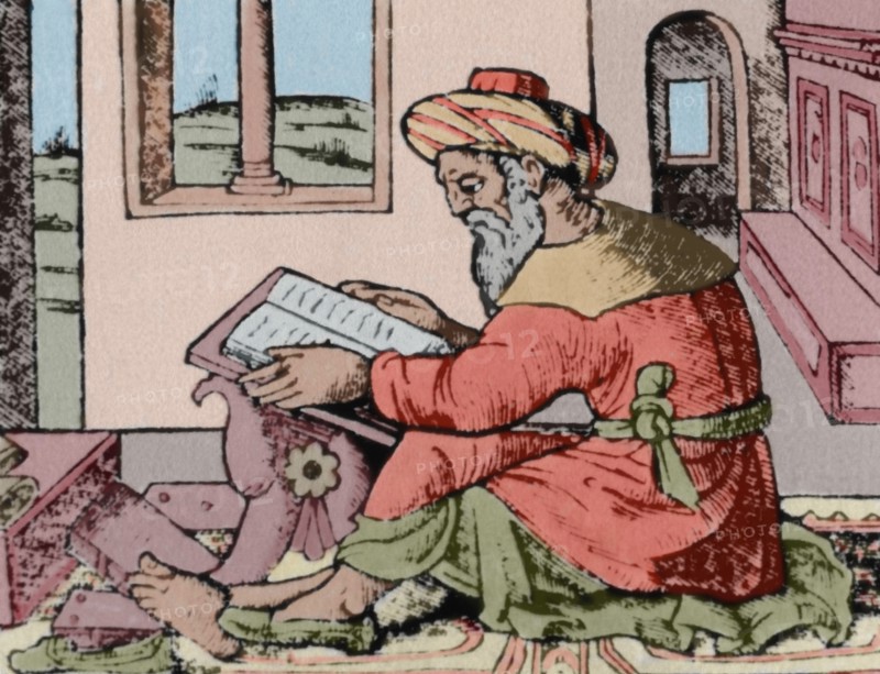Averroes (1126-1198). Andalusian Muslim polymath. Portrait. Colored.