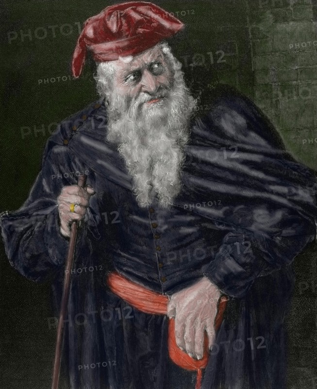 William Shakespeare (1564-1616). The Merchant of Venice. Shylock. Engraving. Colored.