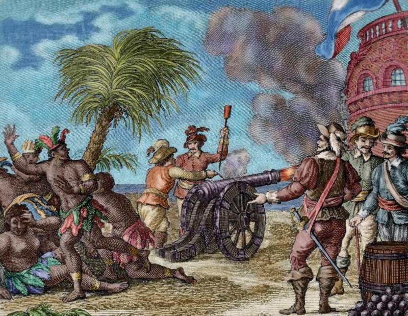 The ruler of Hornos island is surprised by the firing of a cannon.