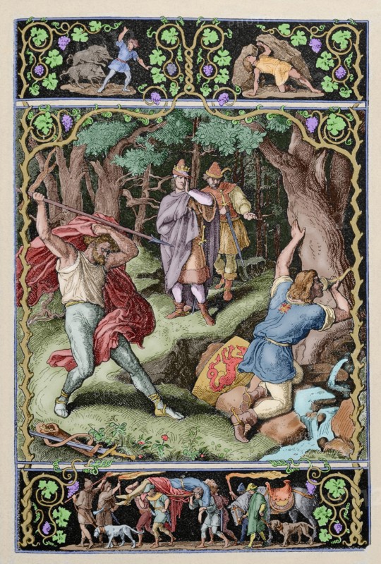 Siegfried killed by Hagen while hunting.