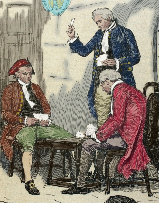 Count of Ferrers playing cards with his jailers before his execution.