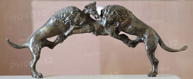 Handle of wash-basin: lions tearing doe.
