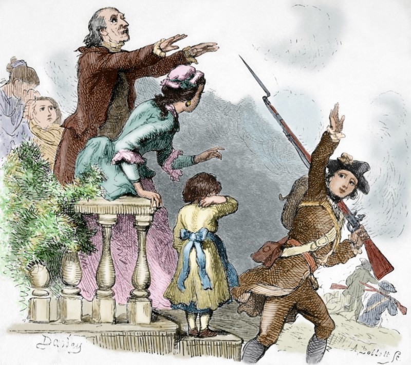 Minuteman leaves toward the war while he is blessed by a priest.