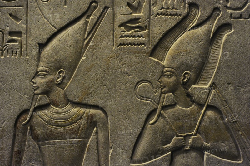 Stele of Haremheb adoring Atum, Osiris, Ptah-Sokar.