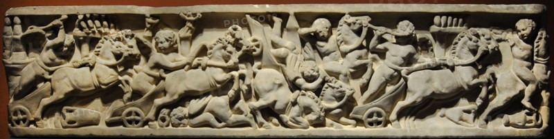Roman sarcophagus depicting a Circus Race.