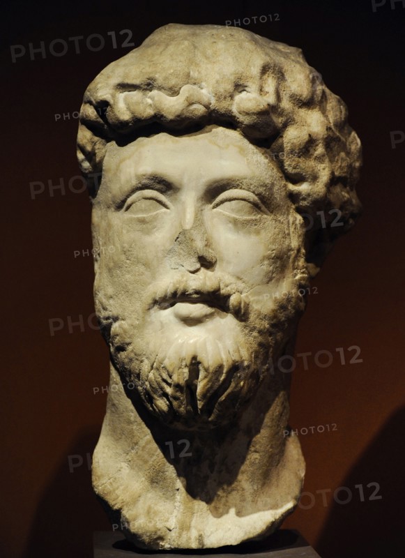 Marble bust of Roman emperor Marcus Aurelius.