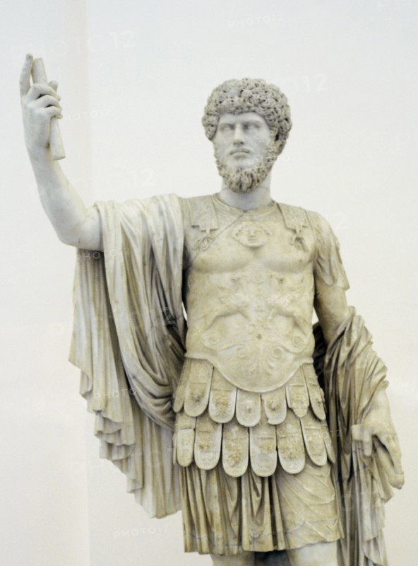 Co-emperor Lucius Verus mounted on an unrelated cuirassed statue.