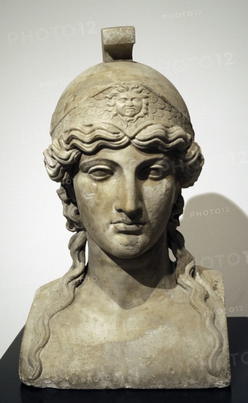 Marble Roman bust of Goddess Athena.