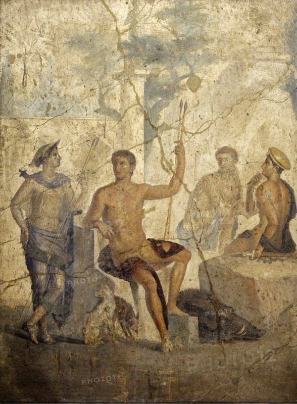 Meleager and Atalanta resting after hunting the Calydonian boar.