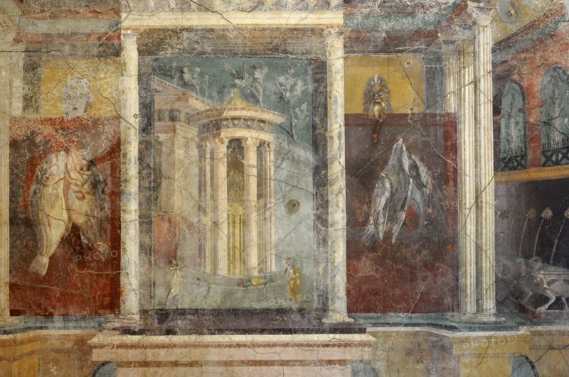 Entrance to a shrine with a tholos on a podium, with a statue of Venus Anadiomena.