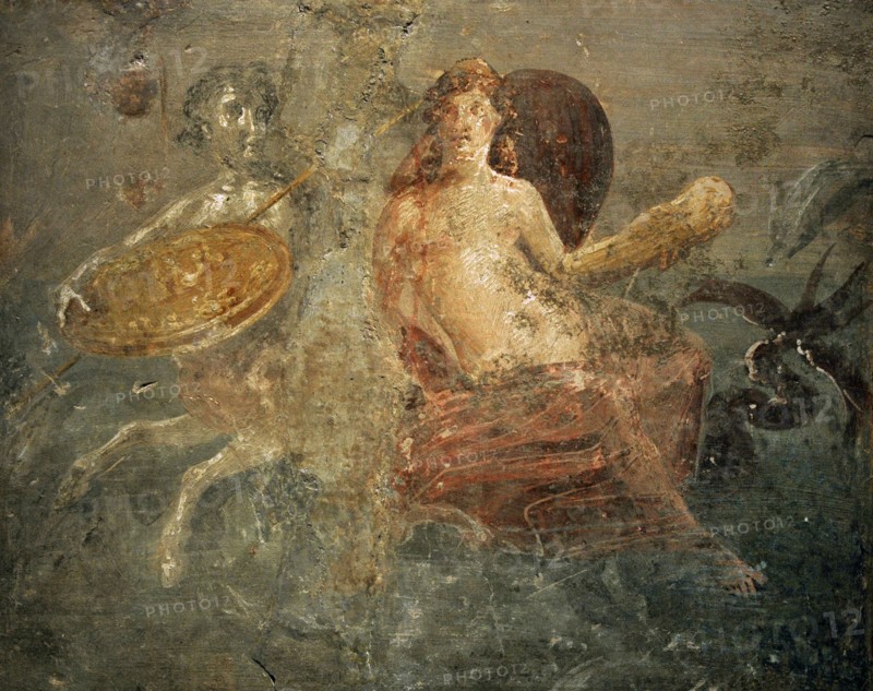Marine centaur with the shield of Achilles and Tethys.
