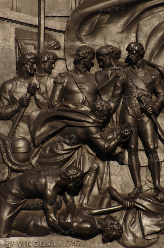 The pedestal depicting the Battle of Cape St Vincent.