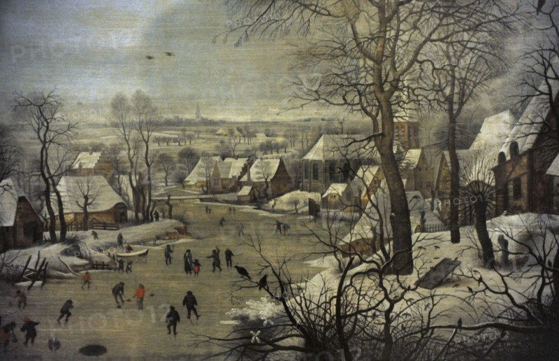 Winter Landscape with skaters and a bird trap.