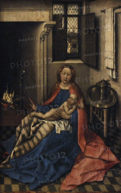 The Virgin and Child by a Fireplace.
