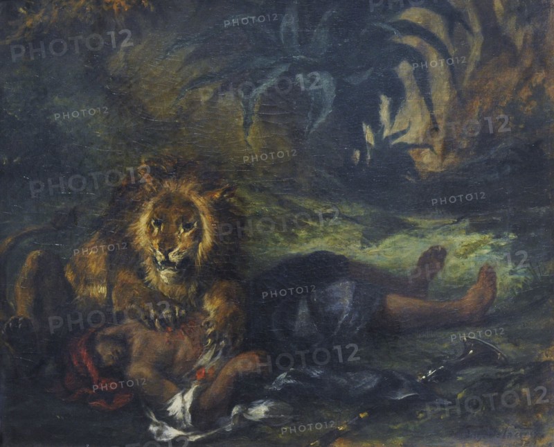 Lion mauling a Dead Arab.