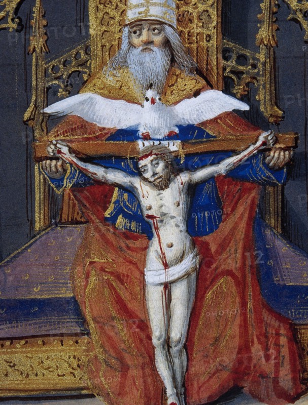 Holy Trinity. Father, the Son and the Holy Spirit. Minitature. 15th century. France.