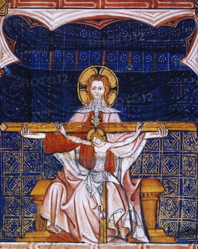 Holy Trinity. Father, the Son  and the Holy Spirit. Minitature.16th century. France.