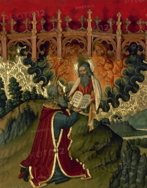 Jaume Huguet (1412-1492). Altarpiece of the Transfiguration. God giving Moses the Tablets of the Law. Spain.