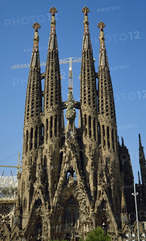 Spain. Barcelona. Basilica and Expiatory Church of the Holy Family by Antonio Gaudi Modernism style. Nativity facade.