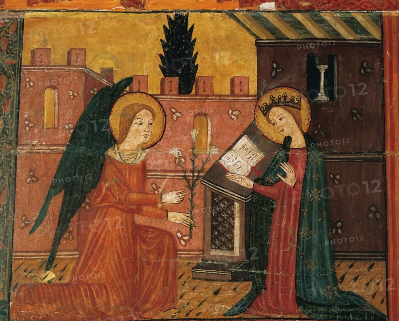 Anunciation. Altarpiece of Bellver de Cerdanya. Painted wood. 14th C., by workshop of Seu D'Urgell.
