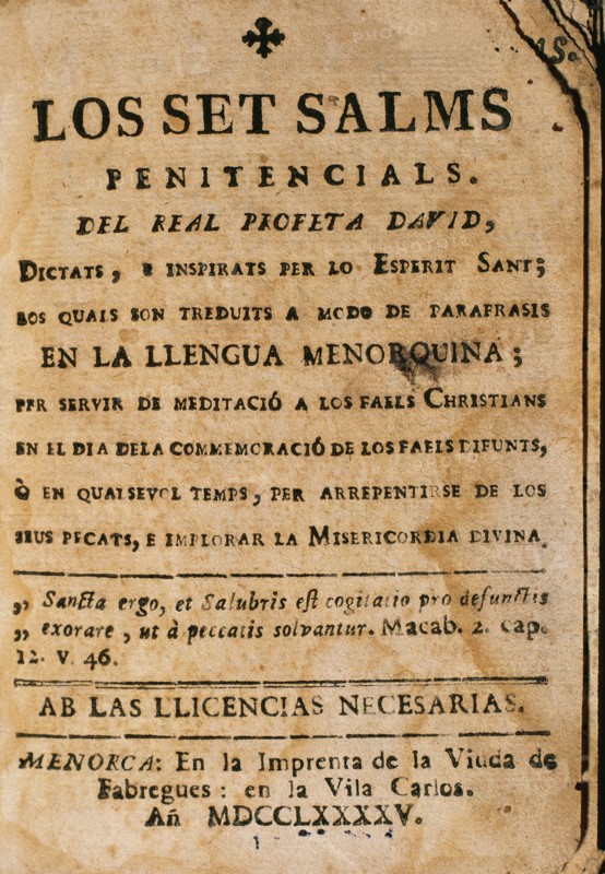 The seven Penitential Psalsms of David prophet. 1795. Ciutadella. Menorca. Balearic Islands. Spain.