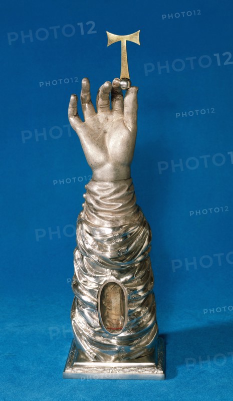 Reliquary arm of St. Tecla. 18th c. Silver. By Francesc Pinto. Cathedral Treasury. Tarragona.  Spain.