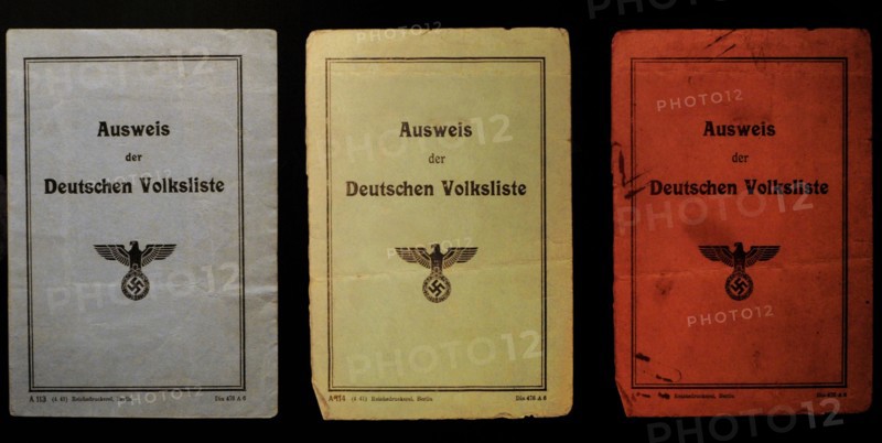 Different identity cards of the people registered in the Volksliste.