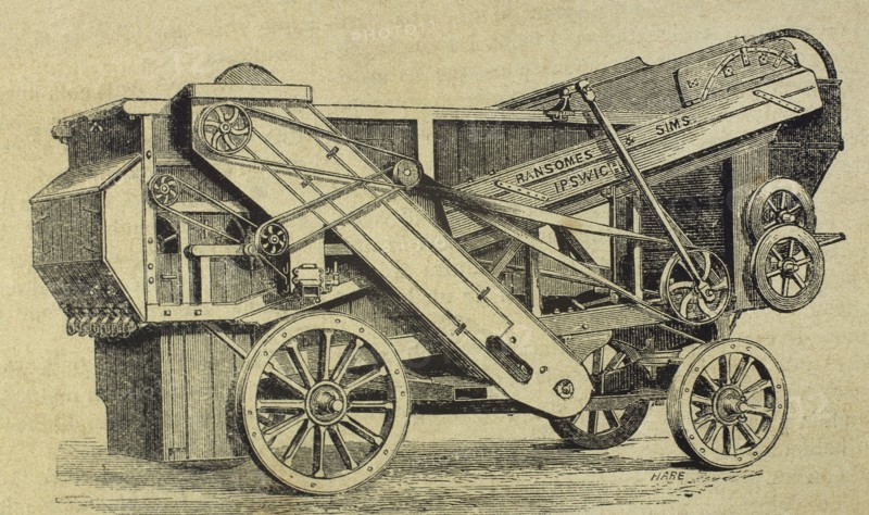 Threshing machine. K series. Engraving by Haure, 1870.