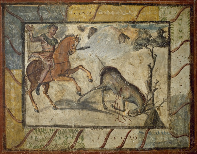 Deer Hunting. Roman painting. Domus. 4th C. Merida (Augusta Emerita). Spain