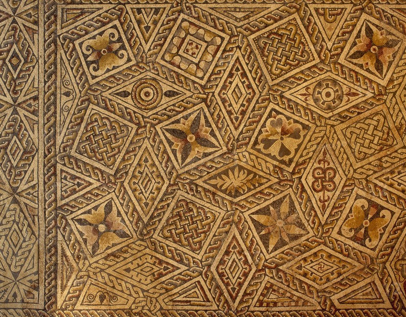 Roman mosaic from Villa de las Tiendas. Geometric decoration. Merida (Augusta Emerita). Detail. 4th C. Spain.
