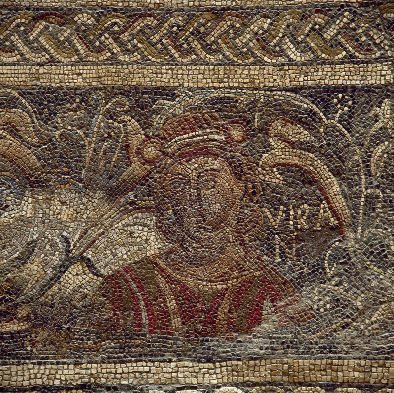 Roman mosaic. Female figure depicting the Summer. 4th century. Villa Las Tiendas. Merida. Spain.