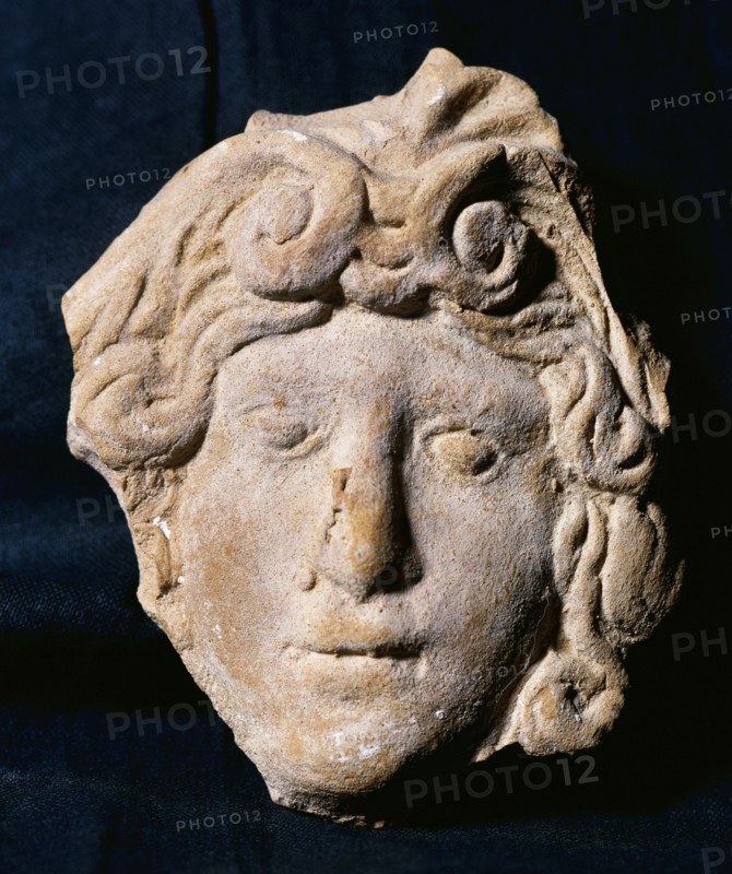 Head of Medusa. Roman relief. Terracotta. 50 BC-50 AD. From Catalonia. Spain.