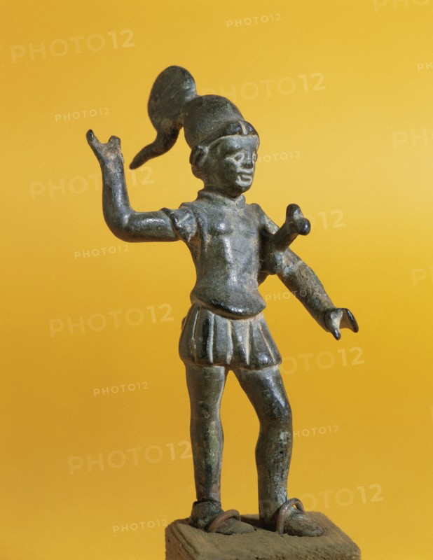 Statuette of Mars, god of war. Roman. Bronze. From Rome. 2nd-3rd century. Episcopal Museum of Vic. Catalonia. Spain.