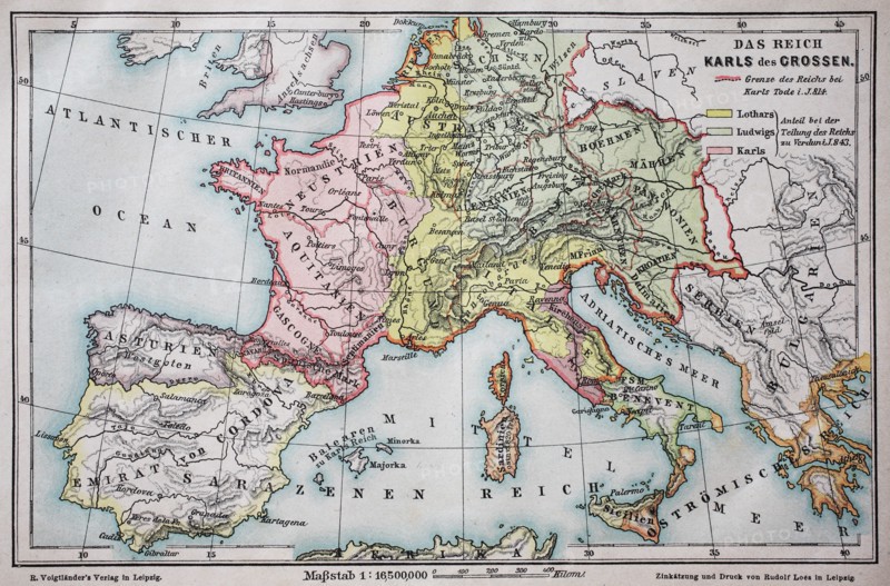 Historical map of the german empire at the time of Carl the Grear
