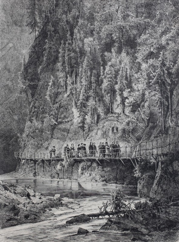 Pilgrim procession on the Mürzbridge to the death woman