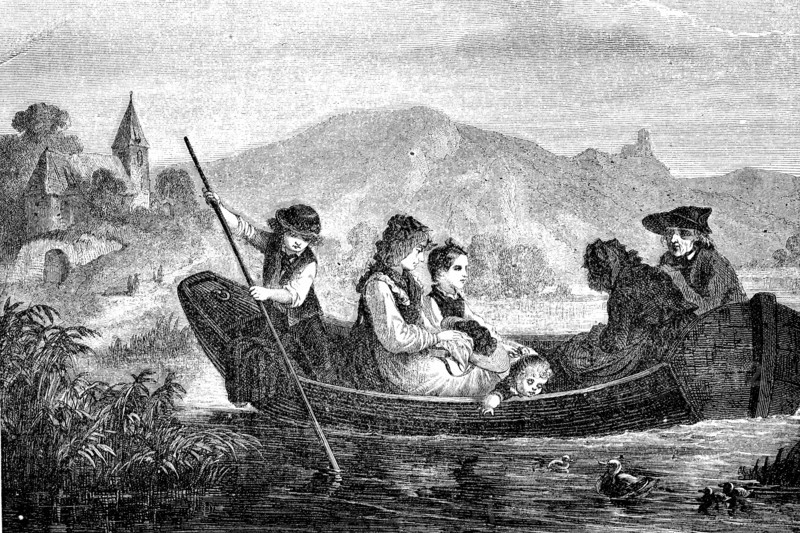 Boat crossing the river Rhine at Bingen