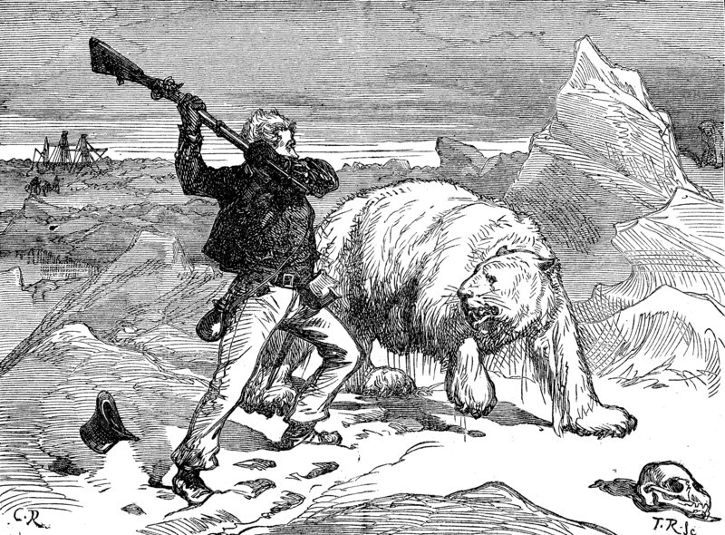 Man is fighting against a polar bear  /  Mann kämpft gegen einen Eisbären