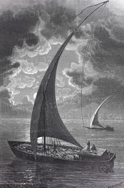 Sailing ships on the upper reaches of the Nile