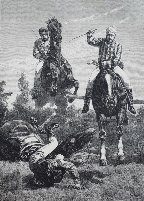 an accident at military riding tournament  /  ein Unfall beim militärischen Reitturnier